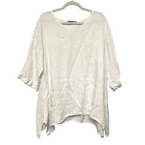 VALENTINA NALDI Women's 1X White Linen Lagenlook Tunic Blouse Coastal Grandma